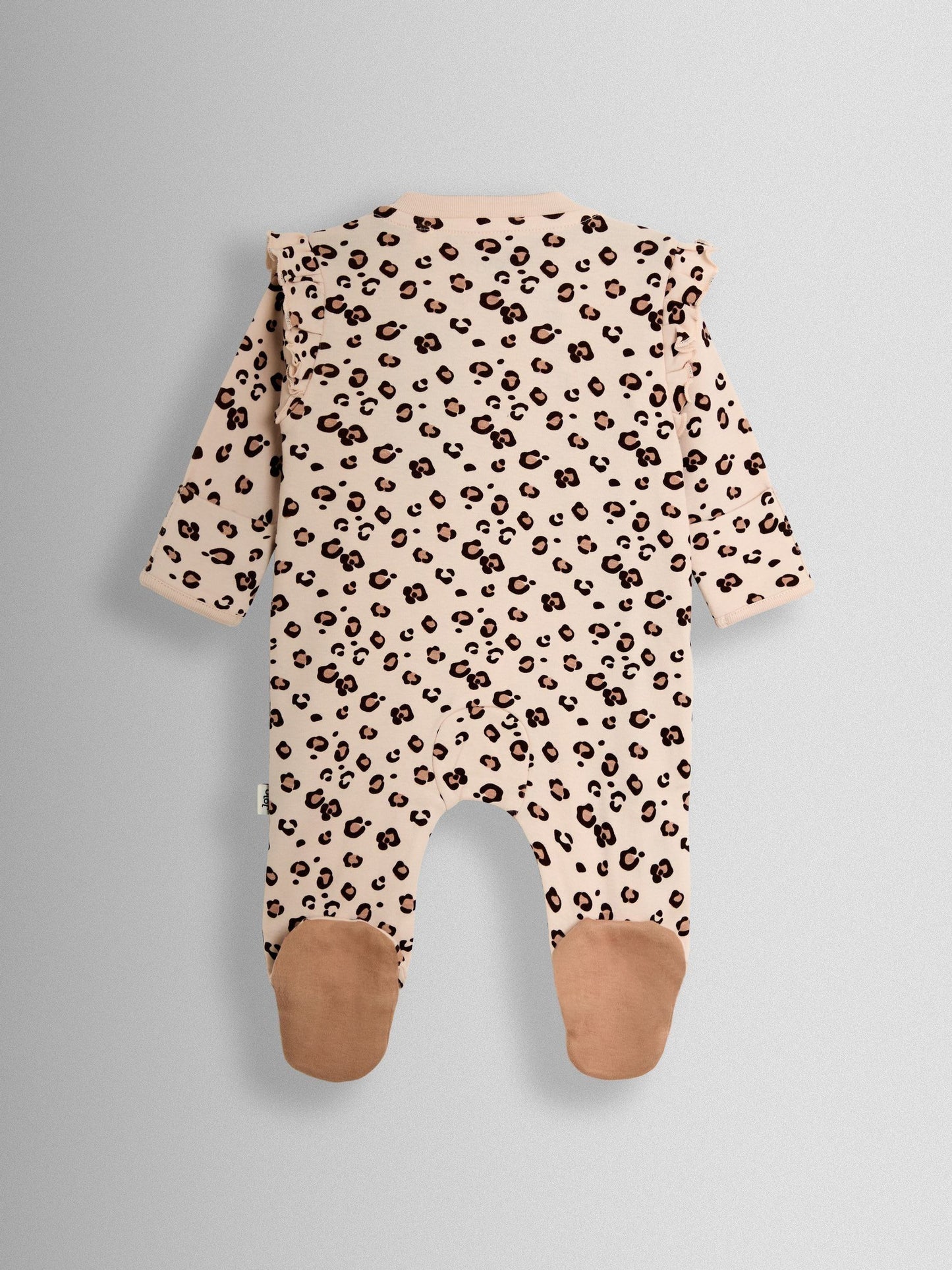 JoJo Maman Bébé Brown Leopard 100% Cotton Footed Frill Sleepsuit image 2