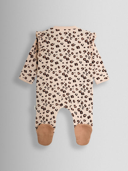 JoJo Maman Bébé Brown Leopard 100% Cotton Footed Frill Sleepsuit image 2