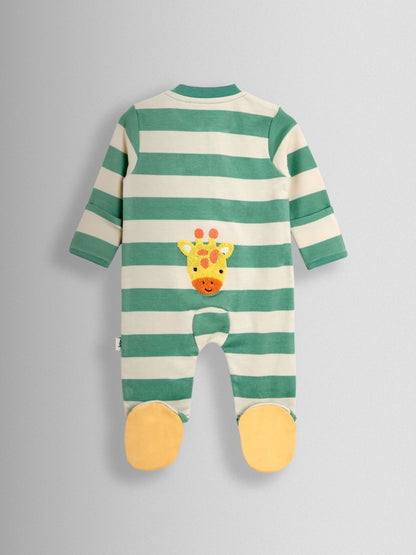 JoJo Maman Bébé Green Giraffe Wide Stripe Character Footed Sleepsuit image 4