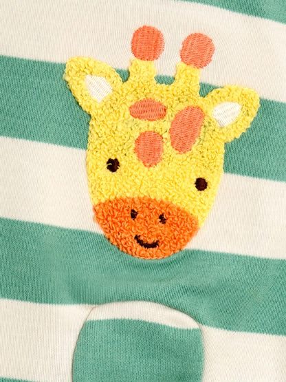 JoJo Maman Bébé Green Giraffe Wide Stripe Character Footed Sleepsuit image 5
