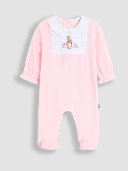 JoJo Maman Bébé Pink Flopsy Embroidered Smocked Footed Sleepsuit image 1