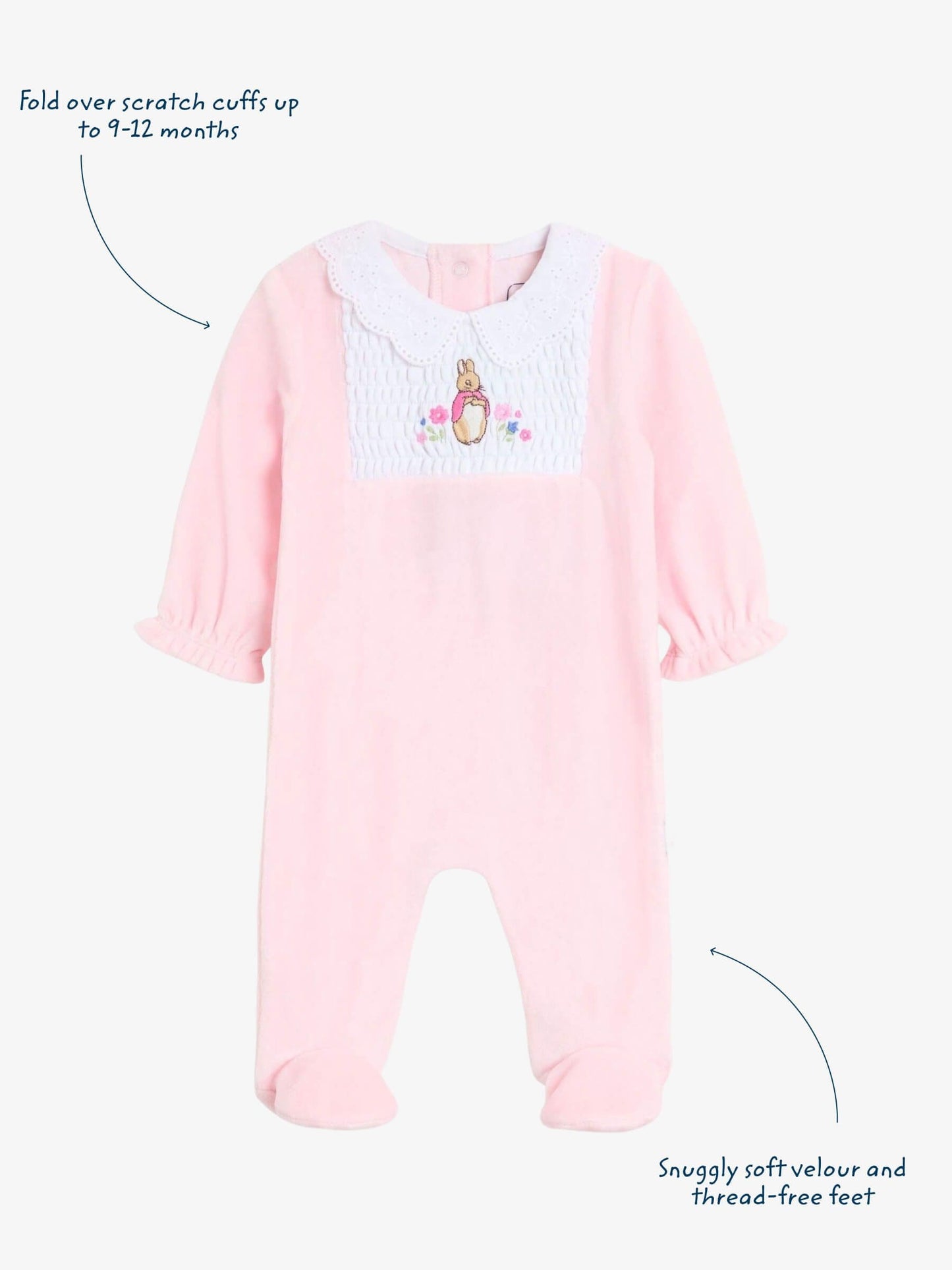 JoJo Maman Bébé Pink Flopsy Embroidered Smocked Footed Sleepsuit image 3