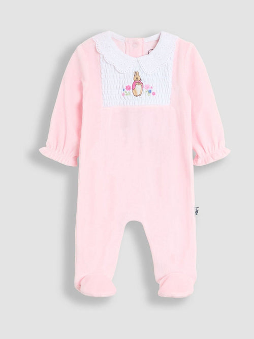 JoJo Maman Bébé Pink Flopsy Embroidered Smocked Footed Sleepsuit image 1