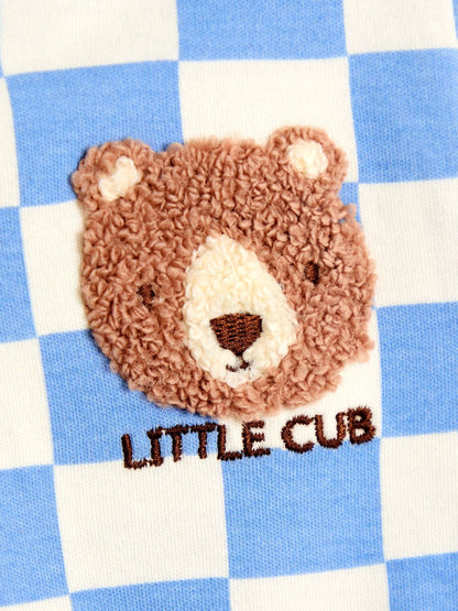 JoJo Maman Bébé Blue Bear Chequered Appliqué Zip Footed Sleepsuit image 3