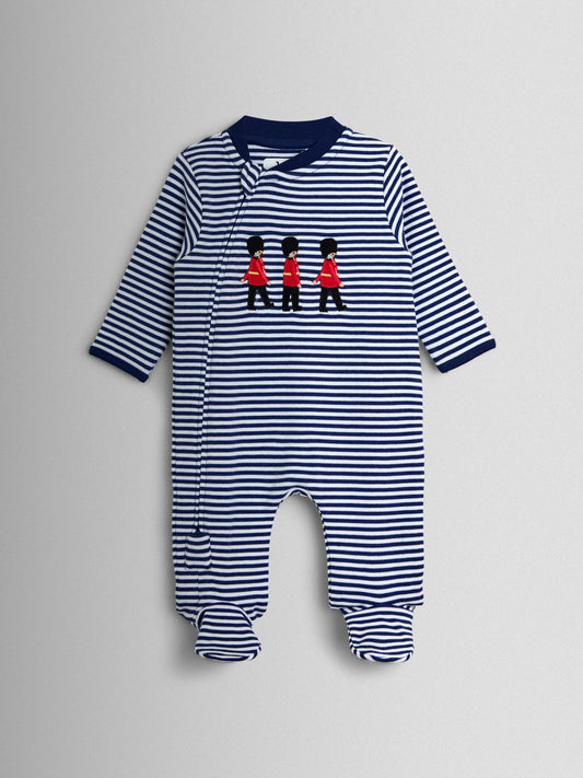 JoJo Maman Bébé Navy Stripe Soldier Appliqué Cotton Sleepsuit image 1