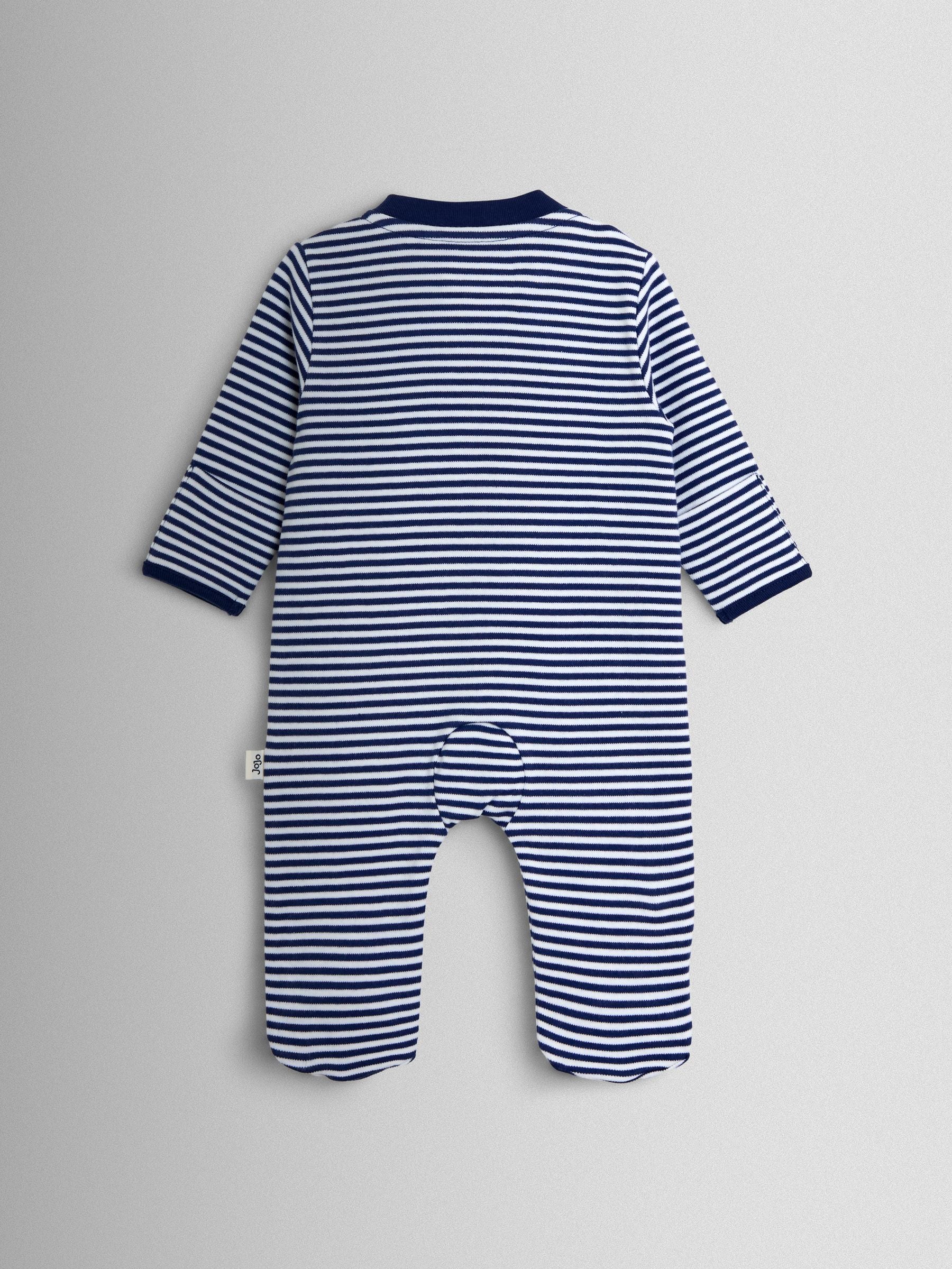 JoJo Maman Bébé Navy Stripe Soldier Organic Cotton Footed Stripe Applique Sleepsuit image 2