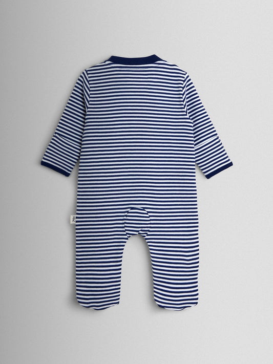JoJo Maman Bébé Navy Stripe Soldier Appliqué Cotton Sleepsuit image 2