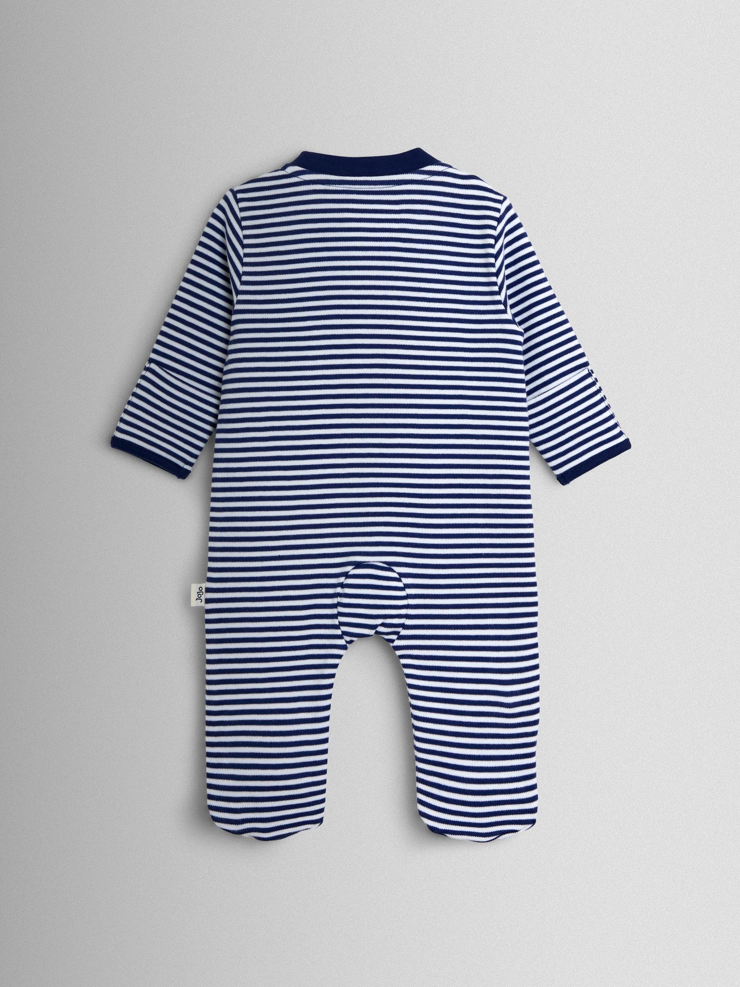 JoJo Maman Bébé Navy Stripe Soldier Organic Cotton Footed Stripe Applique Sleepsuit image 2