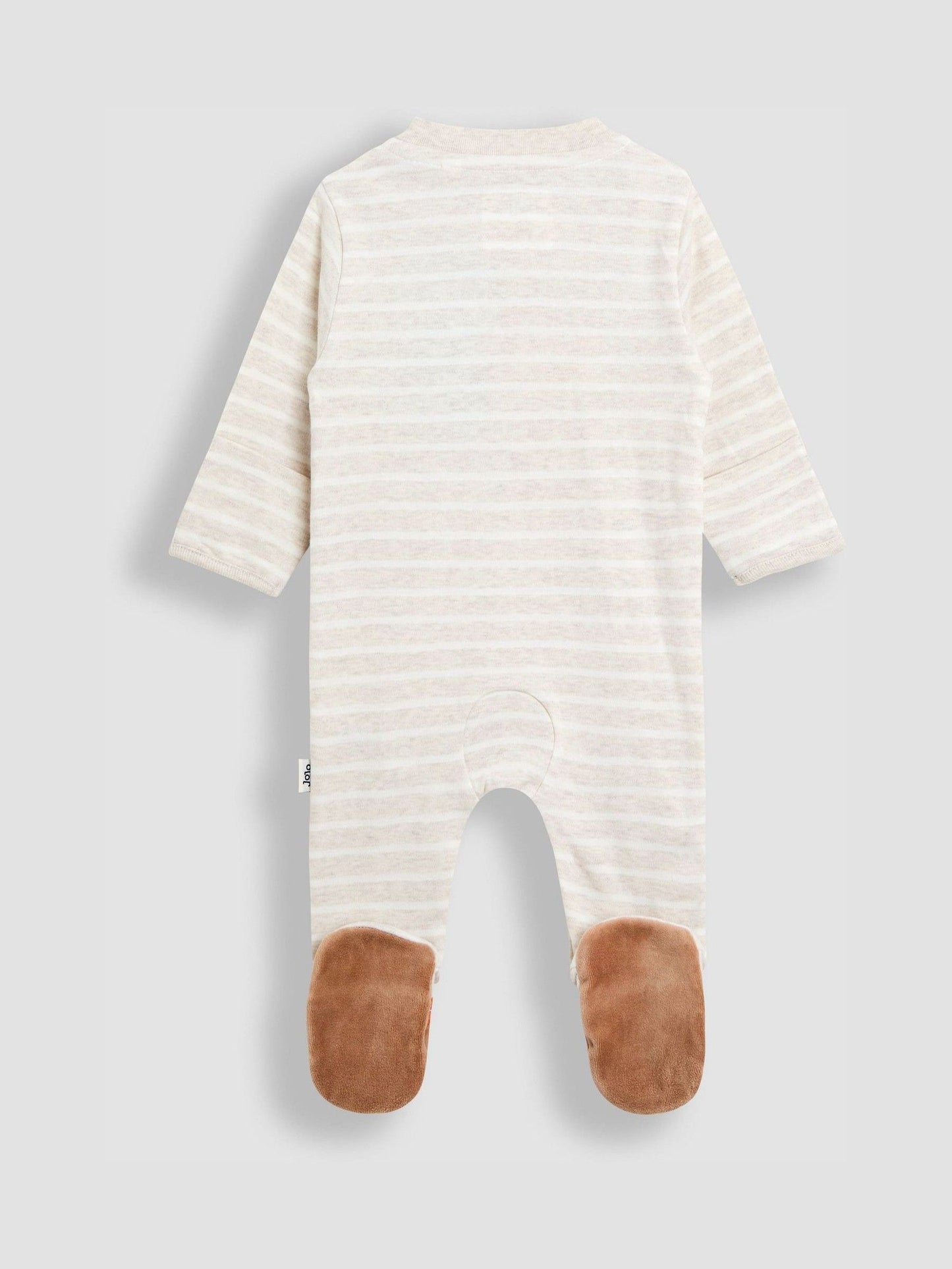JoJo Maman Bébé Natural Highland Cow Stripe Appliqué Zip Footed Sleepsuit image 4