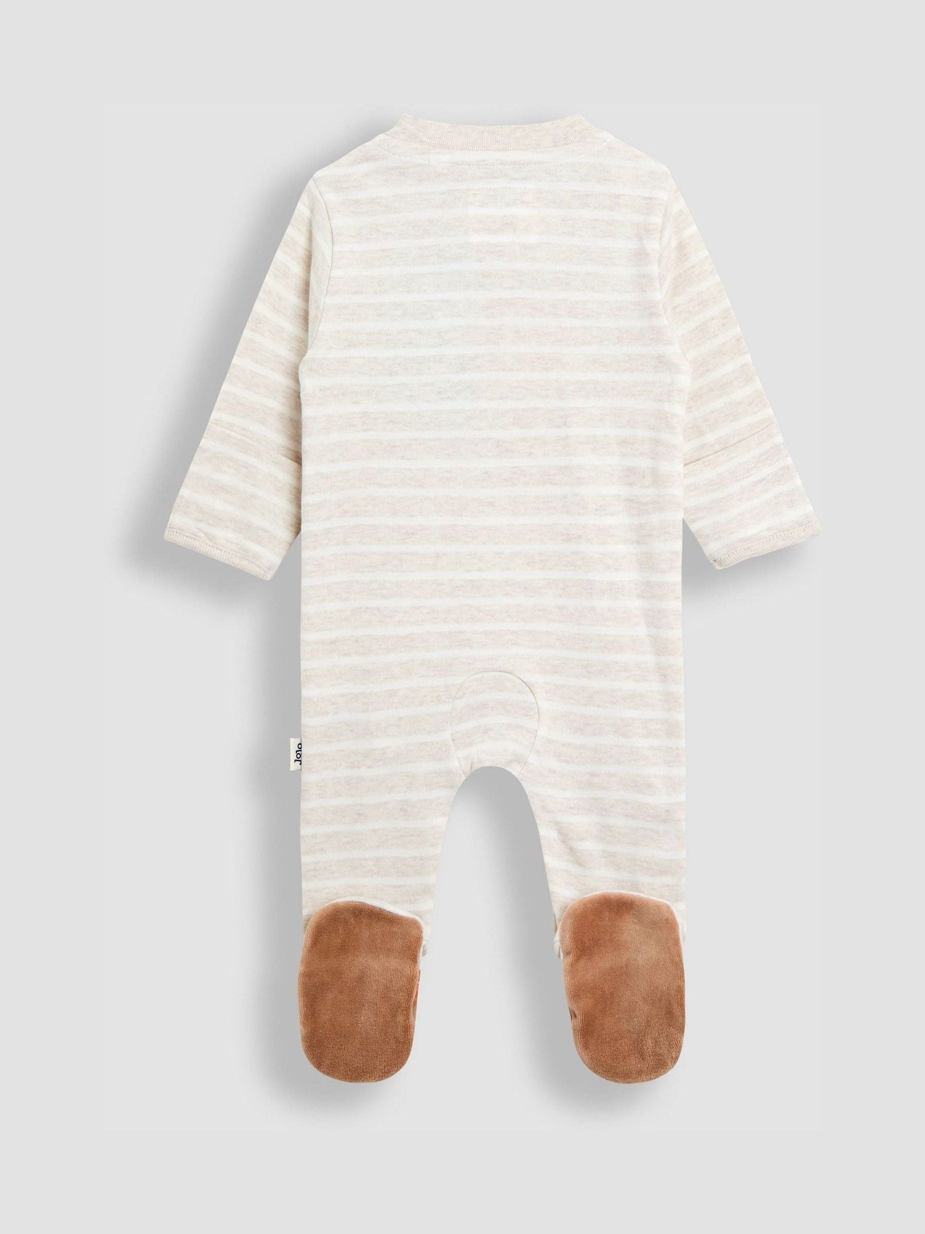 JoJo Maman Bébé Natural Highland Cow Stripe Appliqué Zip Footed Sleepsuit image 4