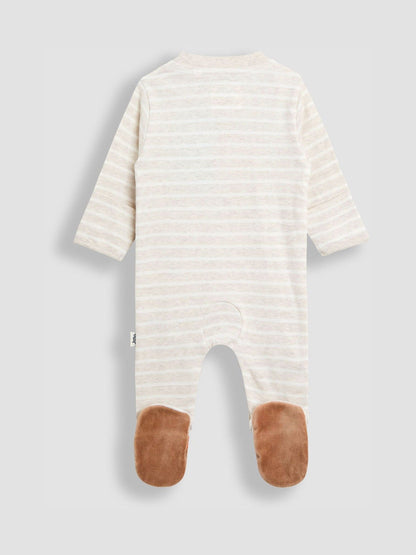 JoJo Maman Bébé Natural Highland Cow Stripe Appliqué Zip Footed Sleepsuit image 4