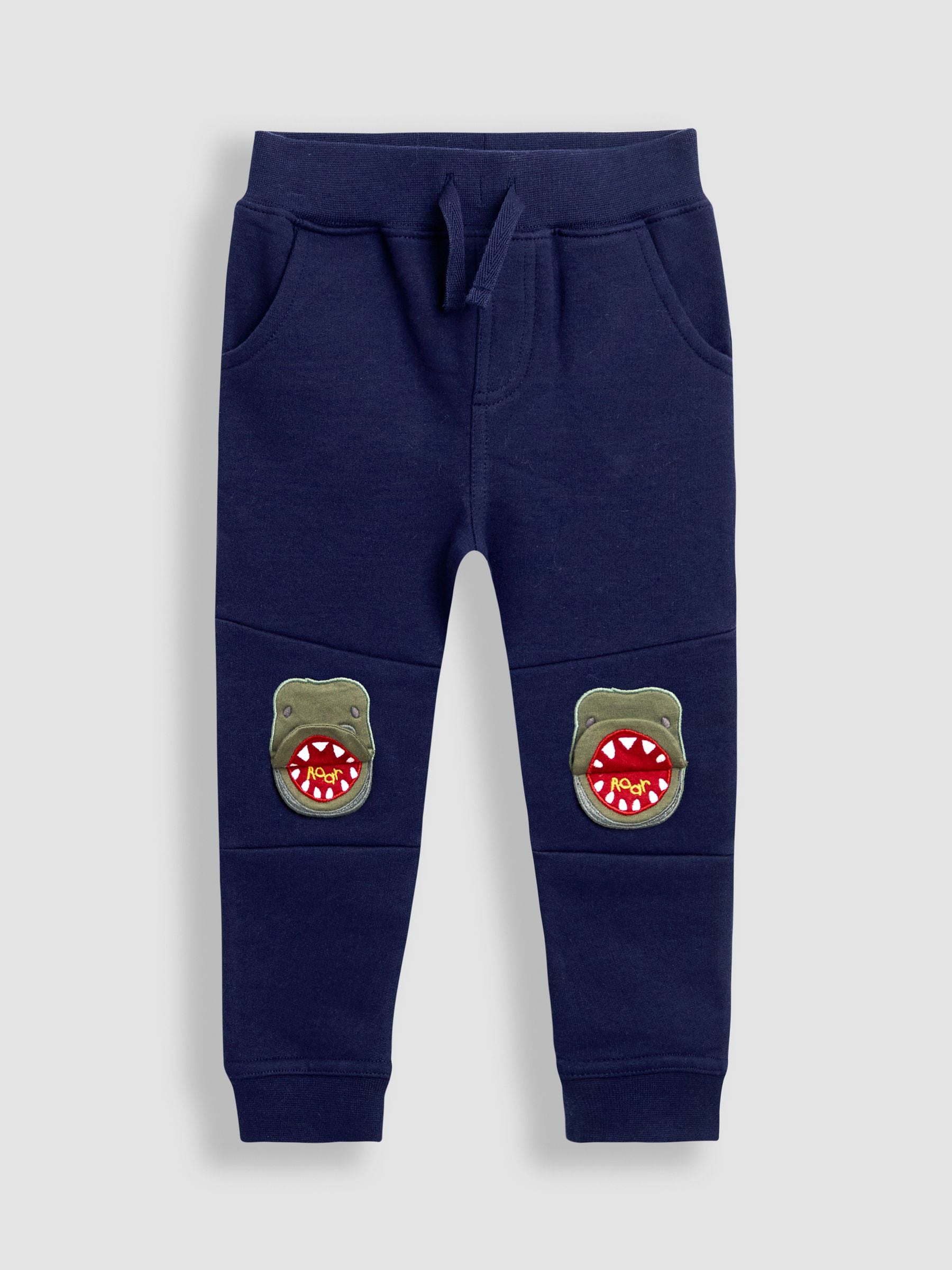 JoJo Maman Bébé Navy Blue T-Rex 2-Pack Appliqué Knee & Plain Joggers image 2