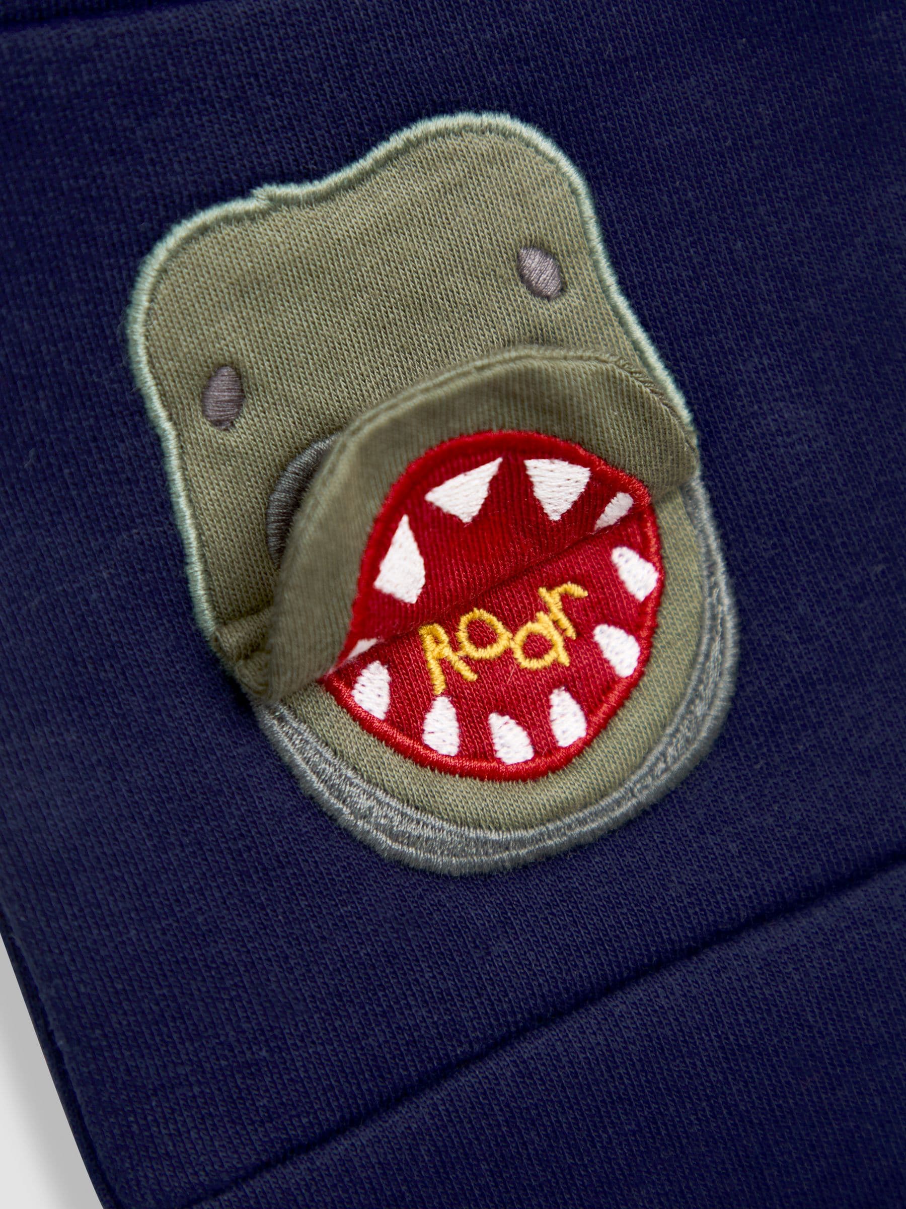 JoJo Maman Bébé Navy Blue T-Rex 2-Pack Appliqué Knee & Plain Joggers image 6