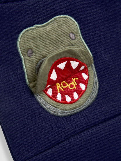JoJo Maman Bébé Navy Blue T-Rex 2-Pack Appliqué Knee & Plain Joggers image 6