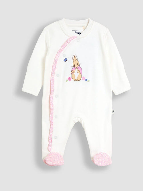 JoJo Maman Bébé Pink Ditsy Floral Flopsy Embroidered Frill Sleepsuit image 1