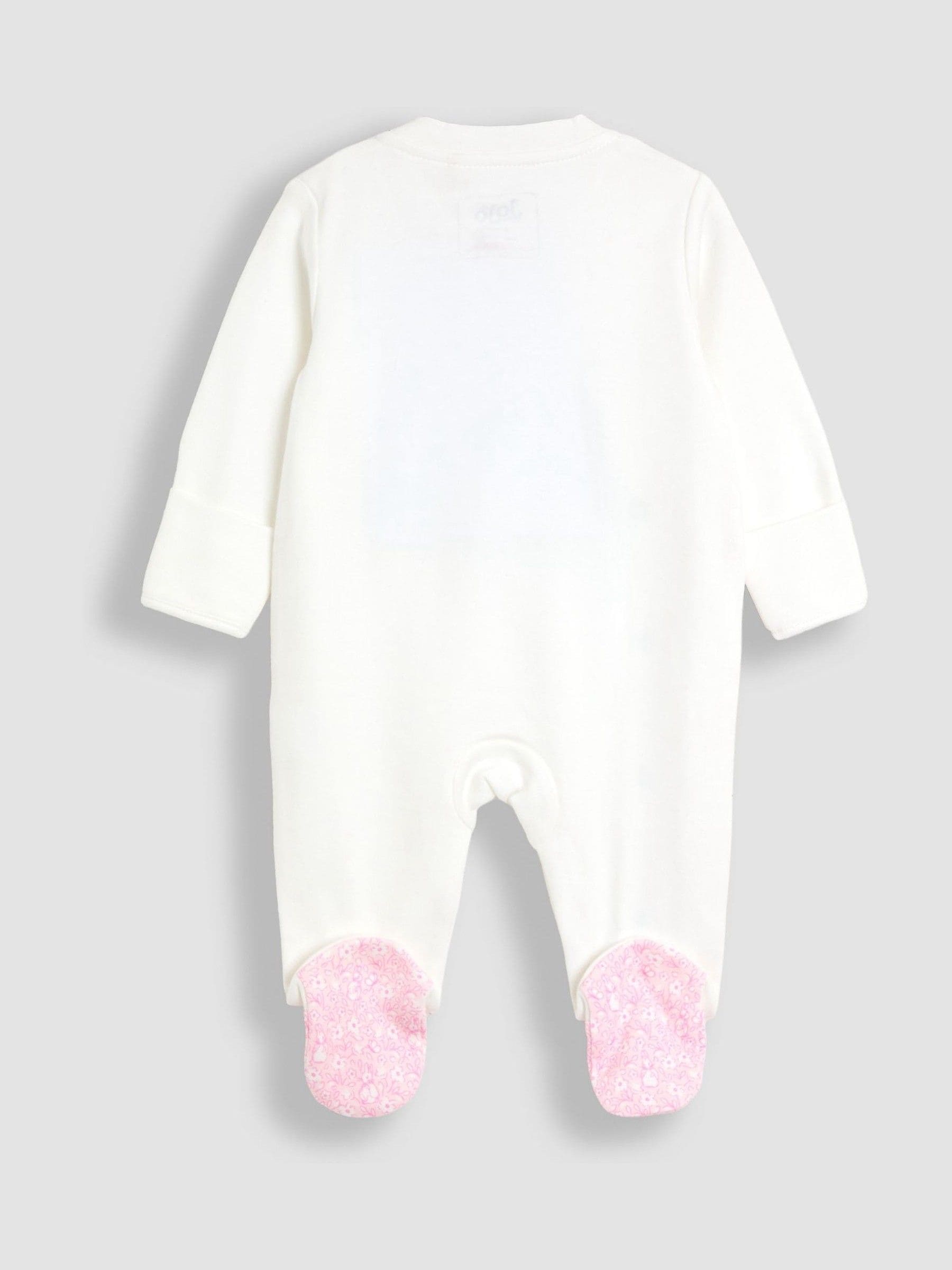 JoJo Maman Bébé Pink Ditsy Floral Flopsy Embroidered Frill Sleepsuit image 2