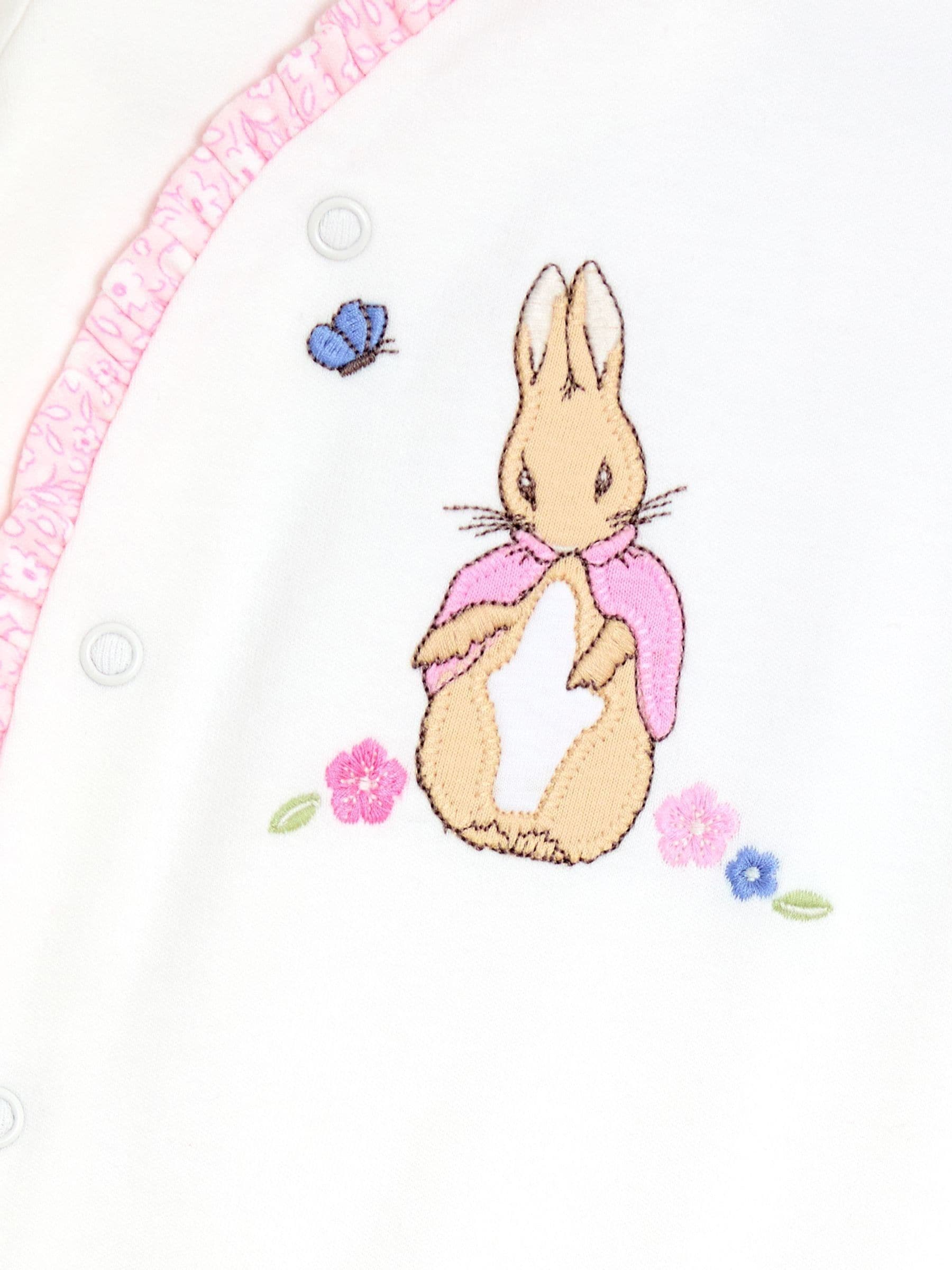 JoJo Maman Bébé Pink Ditsy Floral Flopsy Embroidered Frill Sleepsuit image 3