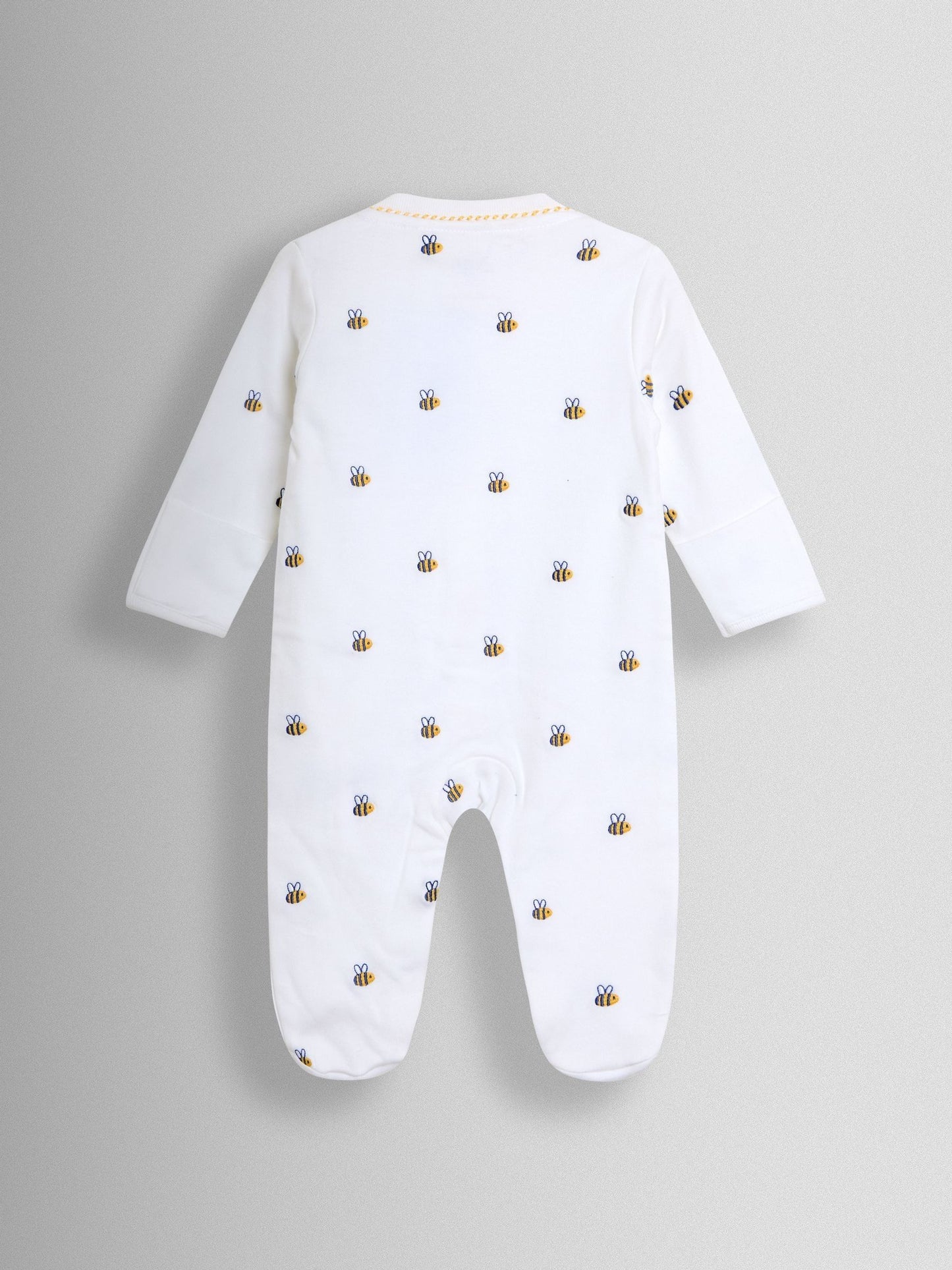 JoJo Maman Bébé White Bee Organic Cotton Embroidered Footed Sleepsuit image 3