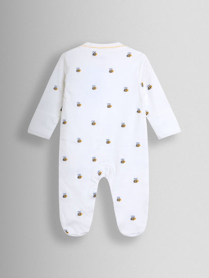JoJo Maman Bébé White Bee Organic Cotton Embroidered Footed Sleepsuit image 3
