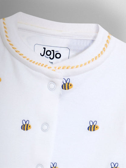 JoJo Maman Bébé White Bee Organic Cotton Embroidered Footed Sleepsuit image 4