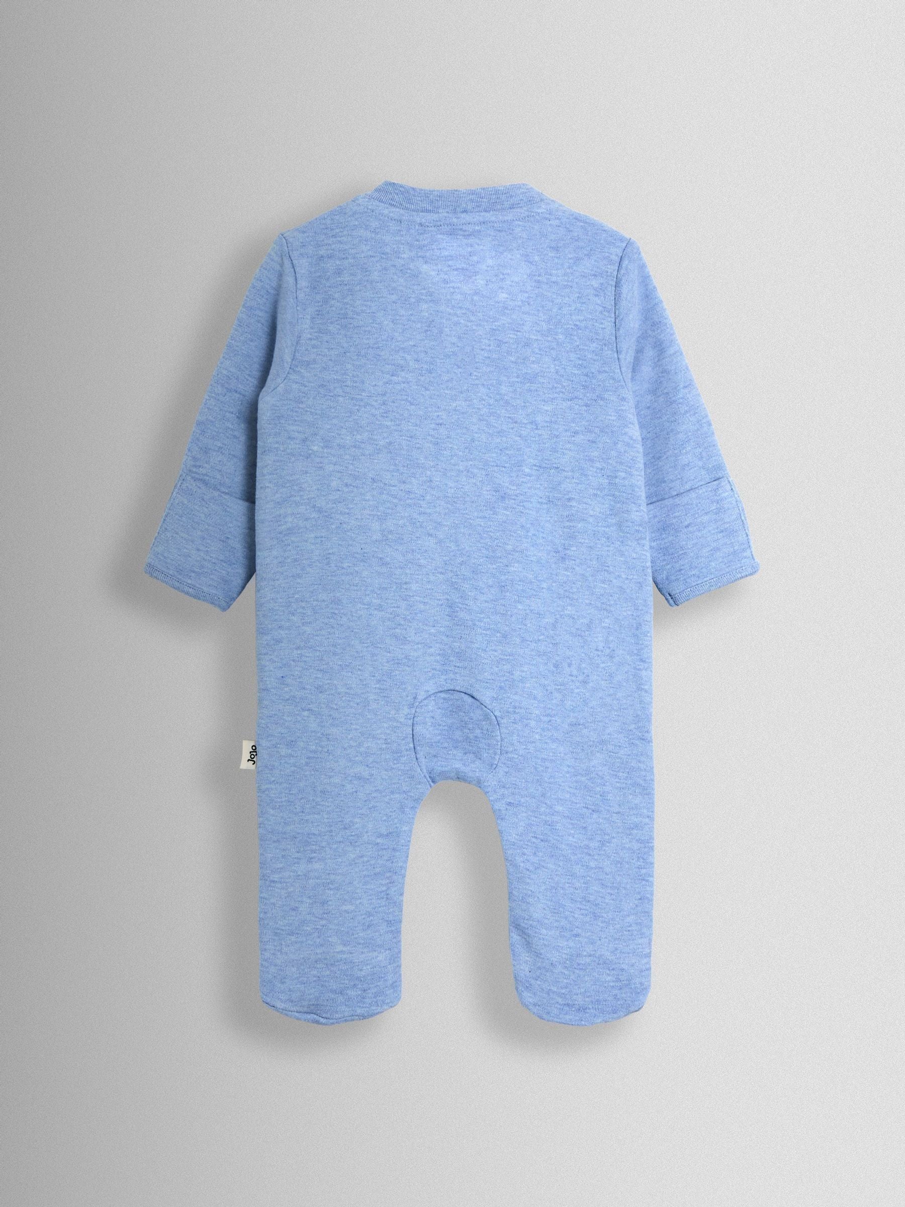 JoJo Maman Bébé Blue Elephant 100% Cotton Footed Appliqué Sleepsuit image 2