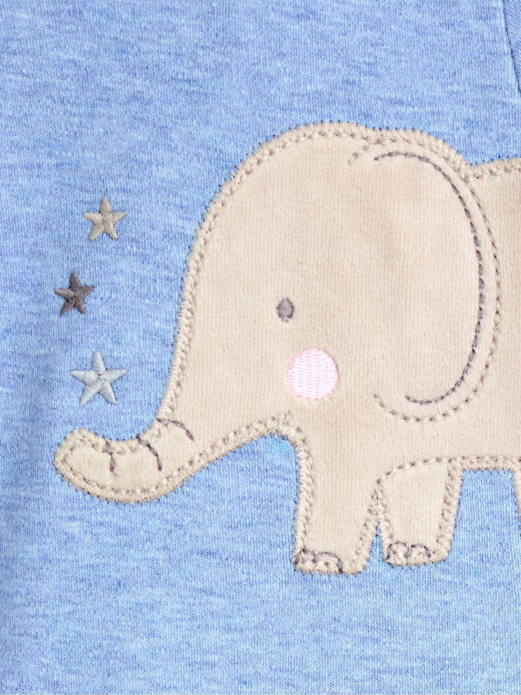 JoJo Maman Bébé Blue Elephant 100% Cotton Footed Appliqué Sleepsuit image 3