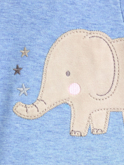 JoJo Maman Bébé Blue Elephant 100% Cotton Footed Appliqué Sleepsuit image 3