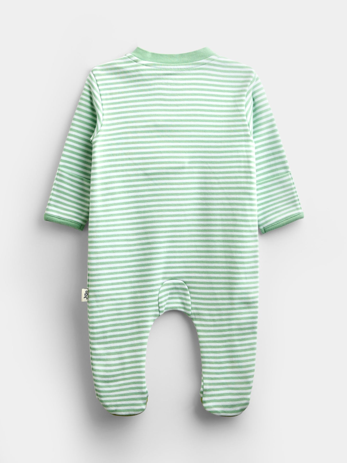 JoJo Maman Bébé Green Stripe Fruit & Veg Appliqué Zip Sleepsuit image 2