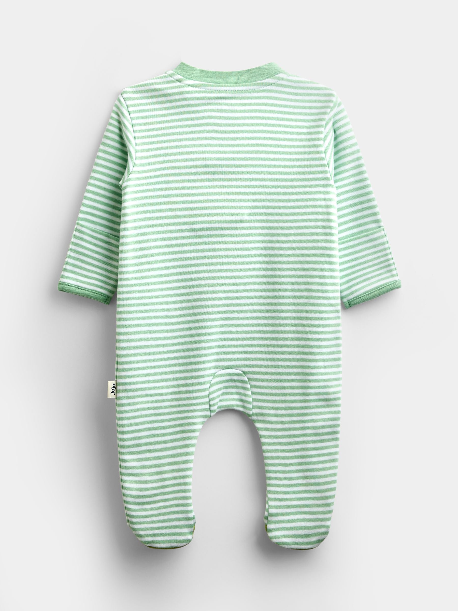 JoJo Maman Bébé Green Stripe Fruit & Veg Appliqué Zip Sleepsuit image 2