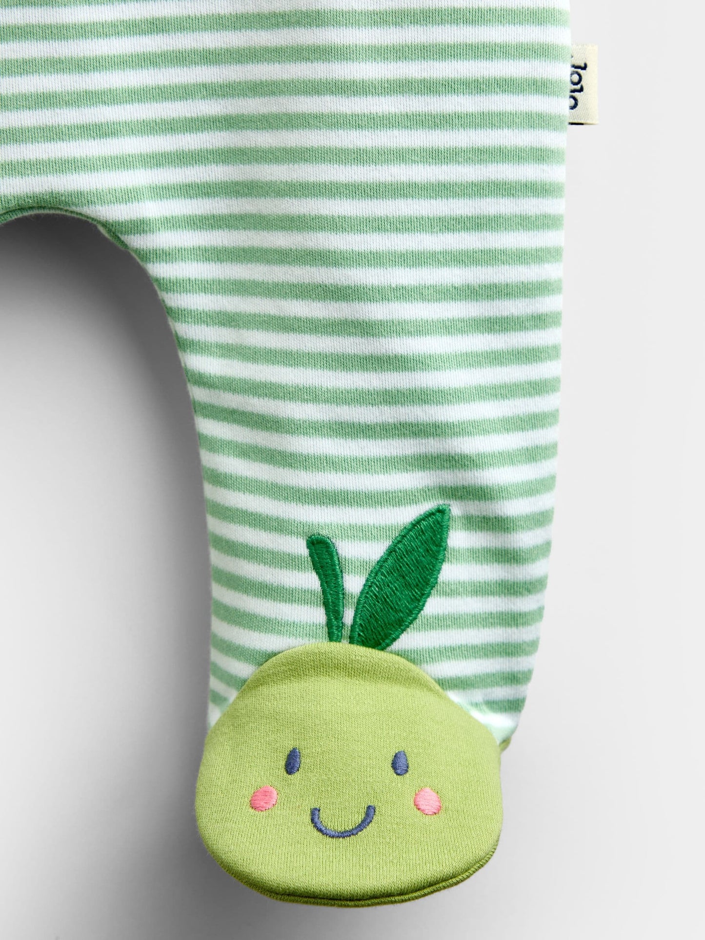 JoJo Maman Bébé Green Stripe Fruit & Veg Appliqué Zip Sleepsuit image 3