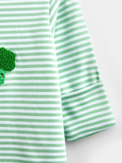 JoJo Maman Bébé Green Stripe Fruit & Veg Appliqué Zip Sleepsuit image 4