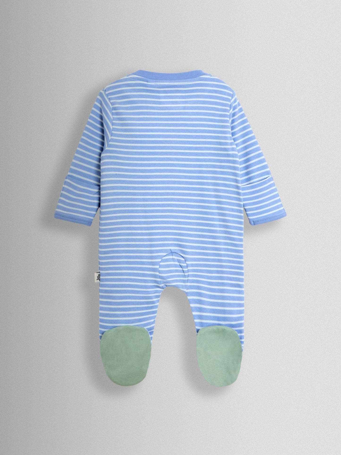 JoJo Maman Bébé Blue Striped Dragon 100% Cotton Footed Stripe Appliqué  Sleepsuit image 3