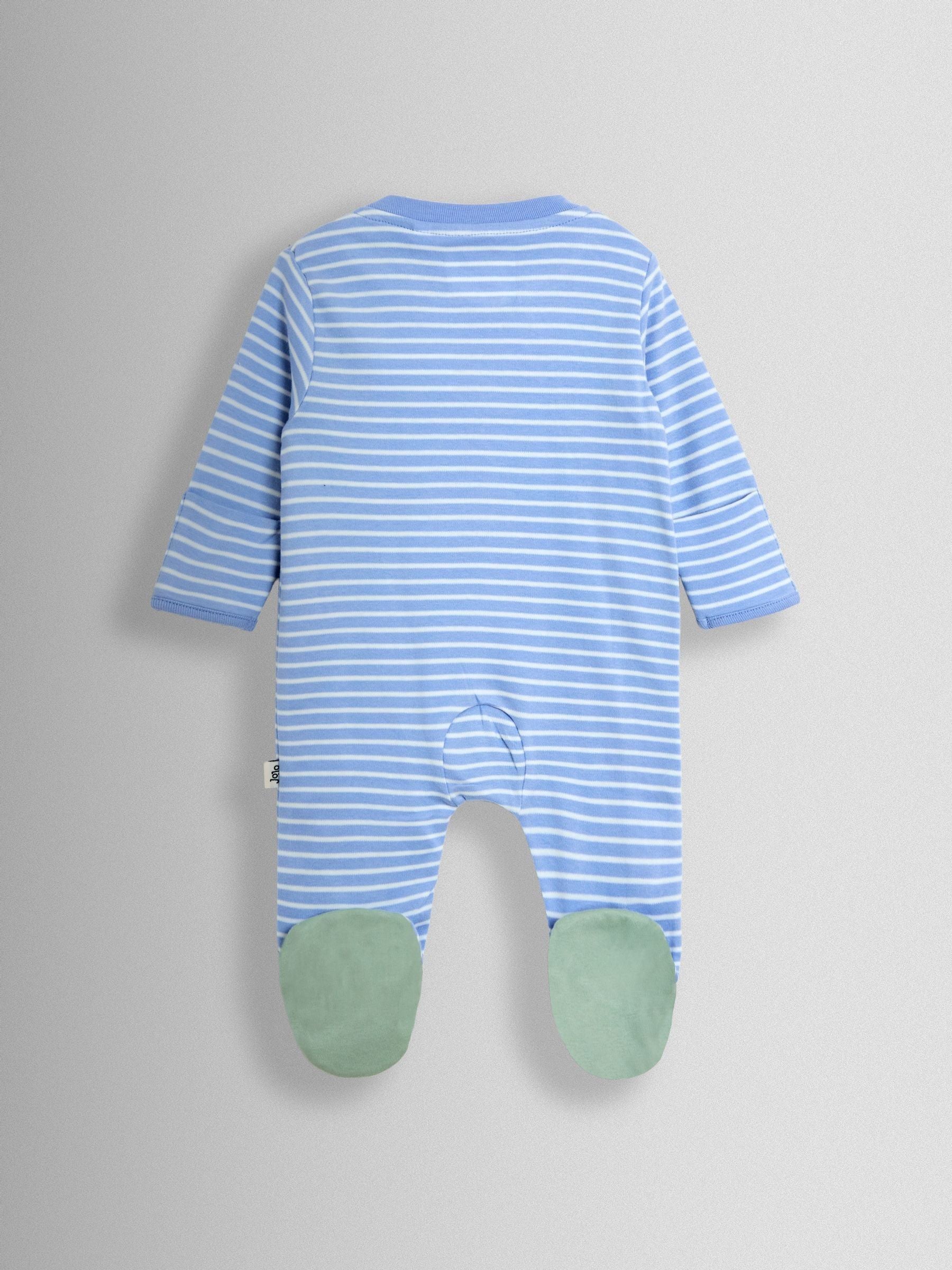 JoJo Maman Bébé Blue Striped Dragon 100% Cotton Footed Stripe Appliqué  Sleepsuit image 3
