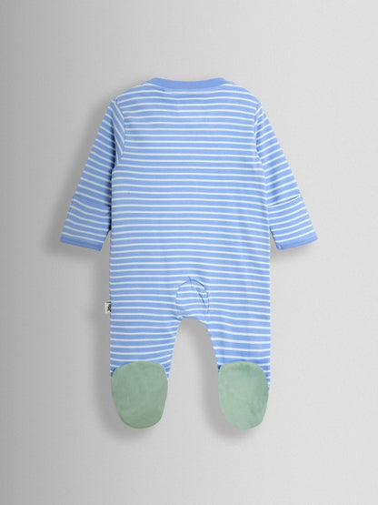 JoJo Maman Bébé Blue Striped Dragon 100% Cotton Footed Stripe Appliqué  Sleepsuit image 3