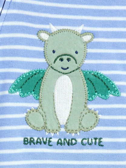 JoJo Maman Bébé Blue Striped Dragon 100% Cotton Footed Stripe Appliqué  Sleepsuit image 4