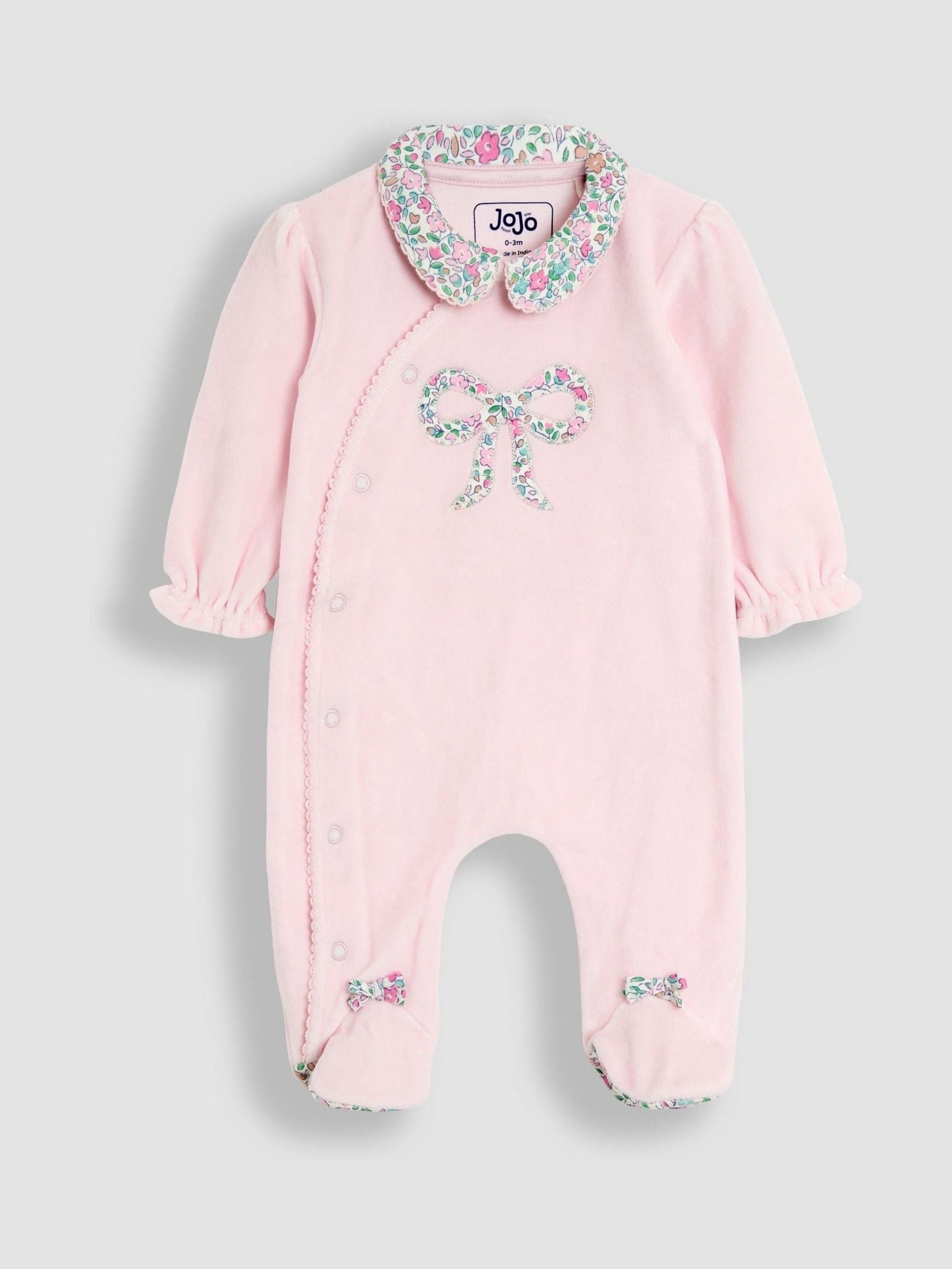JoJo Maman Bébé Pink Bow Ditsy Floral Velour All-In-One image 1
