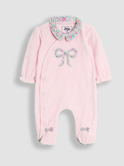 JoJo Maman Bébé Pink Bow Ditsy Floral Velour All-In-One image 1
