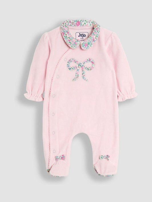 JoJo Maman Bébé Pink Bow Ditsy Floral Velour All-In-One image 1