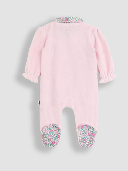 JoJo Maman Bébé Pink Bow Ditsy Floral Velour All-In-One image 2