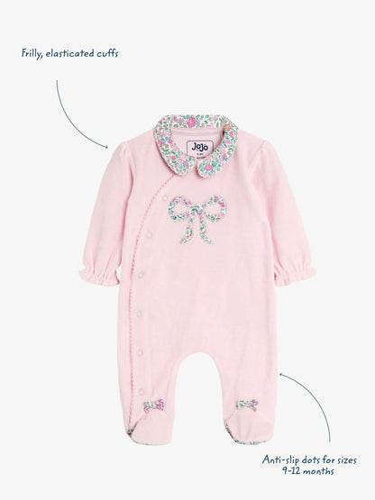 JoJo Maman Bébé Pink Bow Ditsy Floral Velour All-In-One image 3