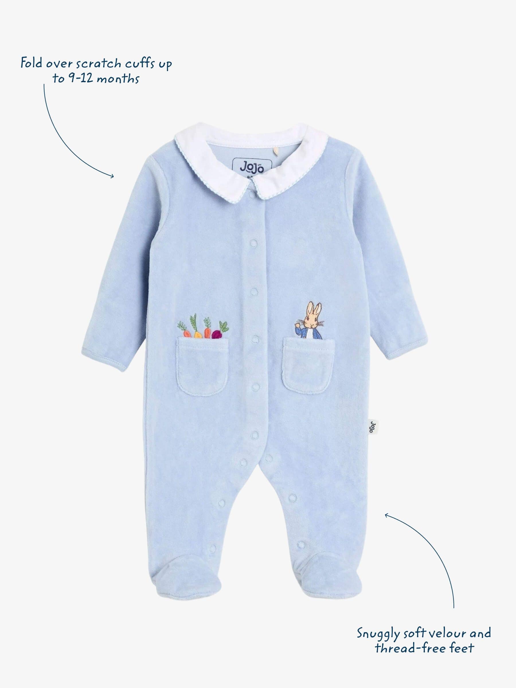JoJo Maman Bébé Blue Peter Rabbit Velour Footed All-In-One image 3