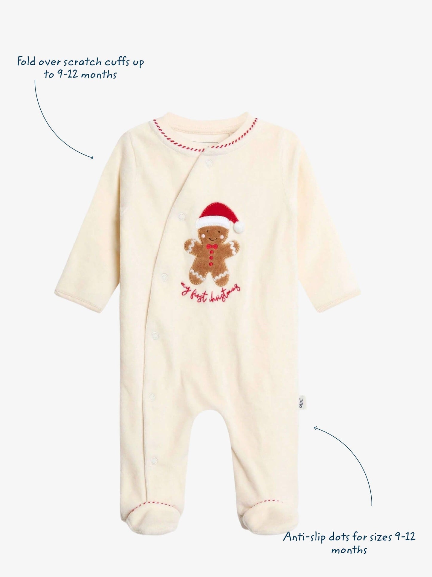 JoJo Maman Bébé Ecru My First Christmas Gingerbreadman Velour All-In-One image 4