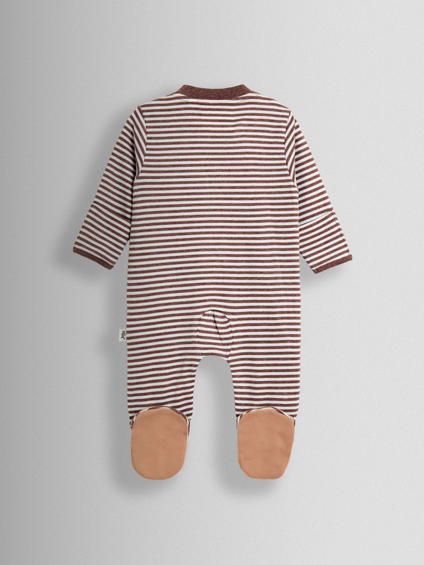 JoJo Maman Bébé Brown Striped Cheetah 100% Cotton Footed Stripe Appliqué  Sleepsuit image 3