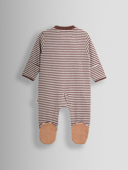 JoJo Maman Bébé Brown Striped Cheetah 100% Cotton Footed Stripe Appliqué  Sleepsuit image 3