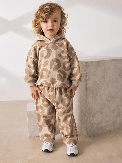 Tan Brown Animal Print Hoodie And Joggers Set (3mths-7yrs) image 1