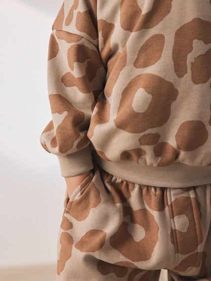 Tan Brown Animal Print Hoodie And Joggers Set (3mths-7yrs)