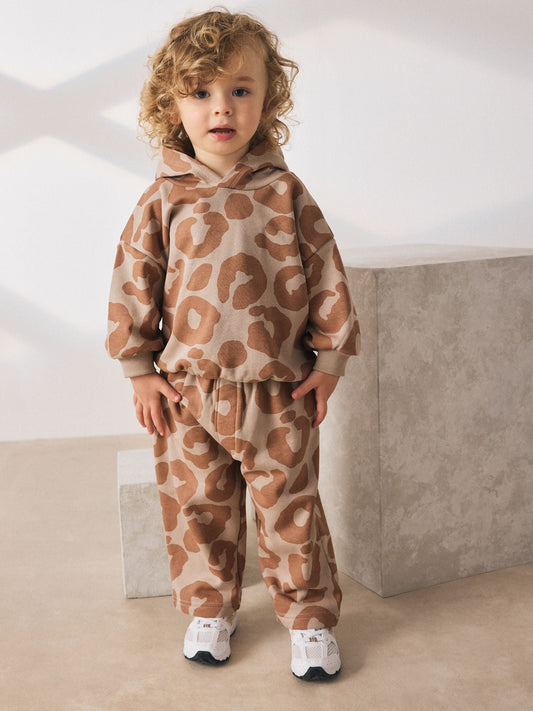 Tan Brown Animal Print Hoodie And Joggers Set (3mths-7yrs)