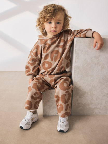 Tan Brown Animal Print Hoodie And Joggers Set (3mths-7yrs)