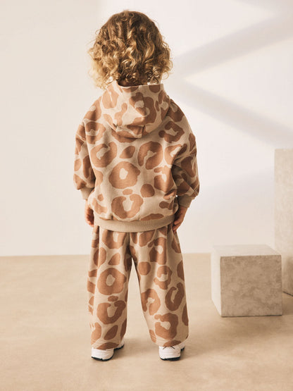Tan Brown Animal Print Hoodie And Joggers Set (3mths-7yrs)
