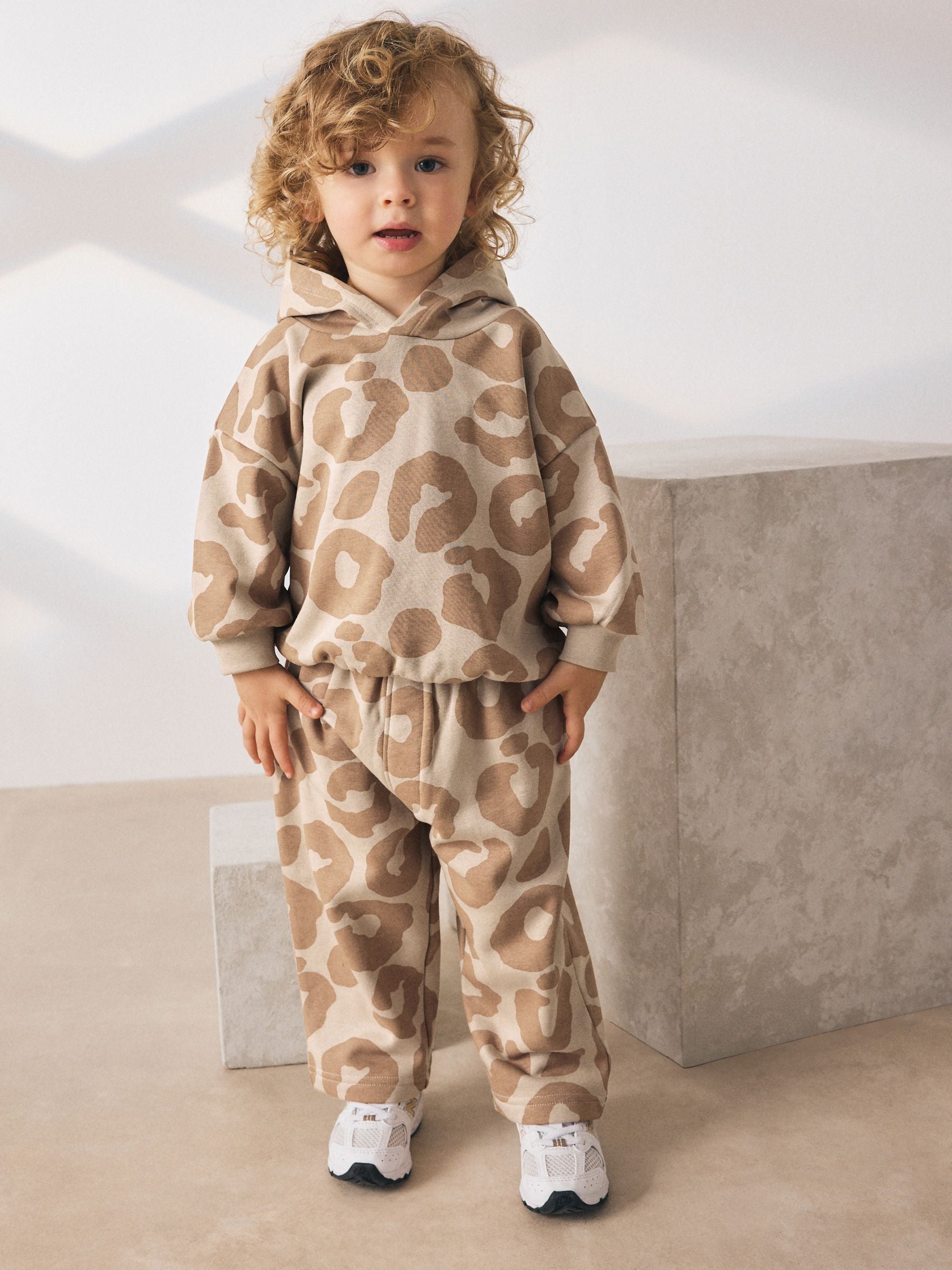 Tan Brown Animal Print Hoodie And Joggers Set (3mths-7yrs) image 1